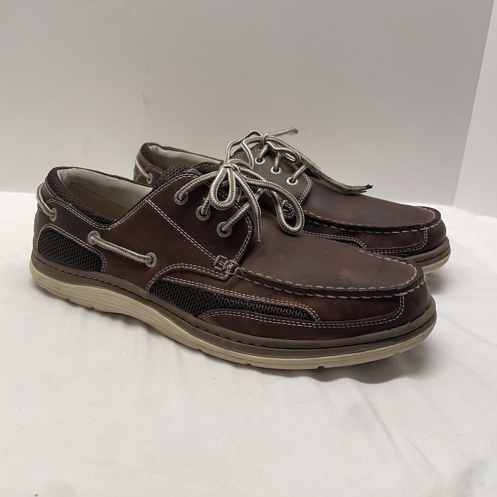 Dockers Boat Shoes Men's Size 11.5 Lace Up Brown Leather Classic‎ Casual Slip On